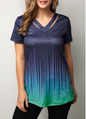 Dazzle Color Cutout Neckline Short Sleeve T Shirt