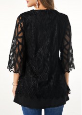 Black Patchwork 3/4 Sleeve Fake Two Piece Twinset | thumb picture 