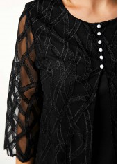 Black Patchwork 3/4 Sleeve Fake Two Piece Twinset | thumb picture 