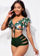Floral Print Flounce Ladder Cutout High Waisted Bikini Set | thumb picture 