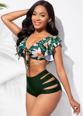 Floral Print Flounce Ladder Cutout High Waisted Bikini Set | thumb picture 