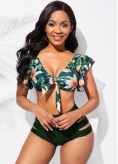Floral Print Flounce Ladder Cutout High Waisted Bikini Set | thumb picture 
