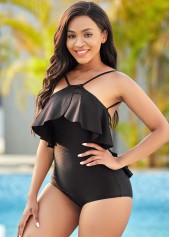 Tie Back Ruffle Overlay One Piece Swimwear