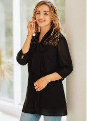 Tie Neck Lace Stitching 3/4 Sleeve Blouse | thumb picture 