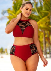 Plus Size Lace Stitching High Waisted Bikini Set | thumb picture 