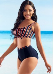 Bowknot Striped High Waisted Bikini Set | thumb picture 