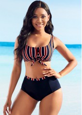 Bowknot Striped High Waisted Bikini Set | thumb picture 