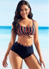 Bowknot Striped High Waisted Bikini Set