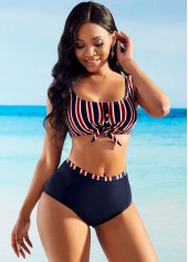 Bowknot Striped High Waisted Bikini Set | thumb picture 