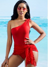 Lace Stitching Tie Front One Piece Swimdress | thumb picture 
