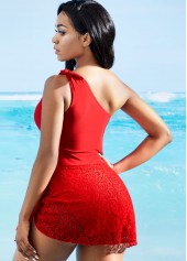 Lace Stitching Tie Front One Piece Swimdress | thumb picture 