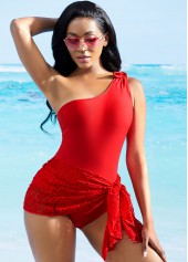 Lace Stitching Tie Front One Piece Swimdress | thumb picture 