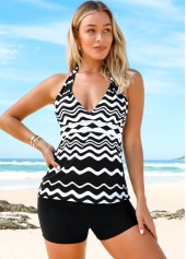 Printed Halter Tie Back Tankini Set