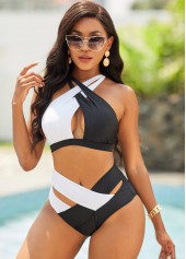 Contrast Cross Strap High Waist Bikini Set | thumb picture 
