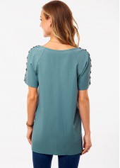 Green Button Short Sleeve V Neck Shirt | thumb picture 