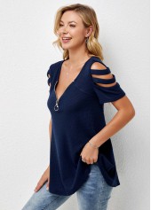 Cold Shoulder Quarter Zip Short Sleeve T Shirt | thumb picture 