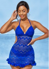 Tie Low Waisted Royal Blue Tankini Set