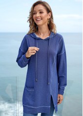 Solid Long Sleeve Pocket Drawstring Detail Hoodie | thumb picture 