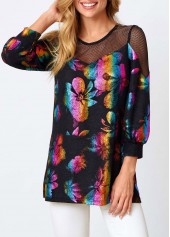 Fishnet Panel Colorful Round Neck Sweatshirt | thumb picture 