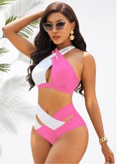 Cross Halter Contrast High Waist Bikini Set | thumb picture 