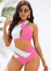 Cross Halter Contrast High Waist Bikini Set | thumb picture 