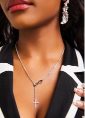 Silver Metal Detail Cross Pendant Necklace