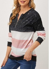 Long Sleeve Quarter Zip Contrast T Shirt | thumb picture 