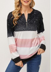 Long Sleeve Quarter Zip Contrast T Shirt