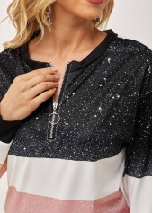 Long Sleeve Quarter Zip Contrast T Shirt | thumb picture 