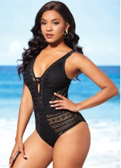 Hollow Design Tie Back Black One Piece Swimwear | thumb picture 