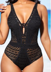 Hollow Design Tie Back Black One Piece Swimwear | thumb picture 
