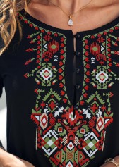 Tribal Print Black Asymmetric Hem T Shirt | thumb picture 