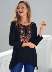 Tribal Print Black Asymmetric Hem T Shirt | thumb picture 