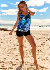 Blue Leaf Print Double Straps Tankini Top-No Bottom | picture 5