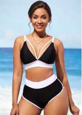 High Waisted Black Contrast Bikini Set
