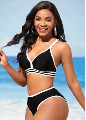 Black Contrast Stitch Cross Strap Bikini Set | thumb picture 