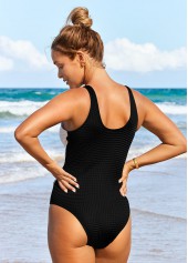 Black Textured Fabric Decorative Button One Piece Swimwear | thumb picture 