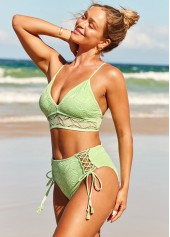 Mint Green Cross Strap Lace Panel Bikini Set | thumb picture 