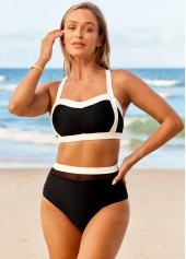 High Waisted Cross Strap Contrast Bikini Set | thumb picture 