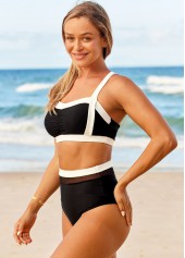 High Waisted Cross Strap Contrast Bikini Set | thumb picture 