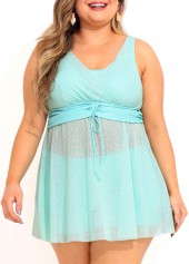 High Waisted Plus Size Drawstring Blue Tankini Set