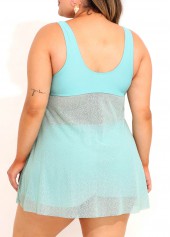 High Waisted Plus Size Drawstring Blue Tankini Set | thumb picture 