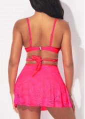 Hot Pink Lace Stitching High Waist Bikini Set | thumb picture 