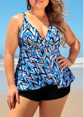 Plus Size Chevron Print Blue Tankini Top-No Bottom