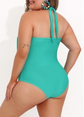 Tassel Plus Size Cyan Halter One Piece Swimwear | thumb picture 