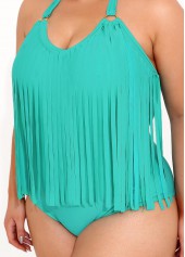 Tassel Plus Size Cyan Halter One Piece Swimwear | thumb picture 