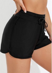 Mid Waist Drawstring Detail Black Swim Shorts