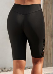 Black Skinny Elastic Waist High Waisted Shorts | thumb picture 