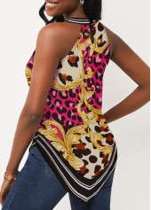 Leopard Baroque Print Bib Neck Rose Red Tank Top | thumb picture 