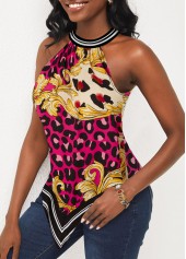 Leopard Baroque Print Bib Neck Rose Red Tank Top | thumb picture 